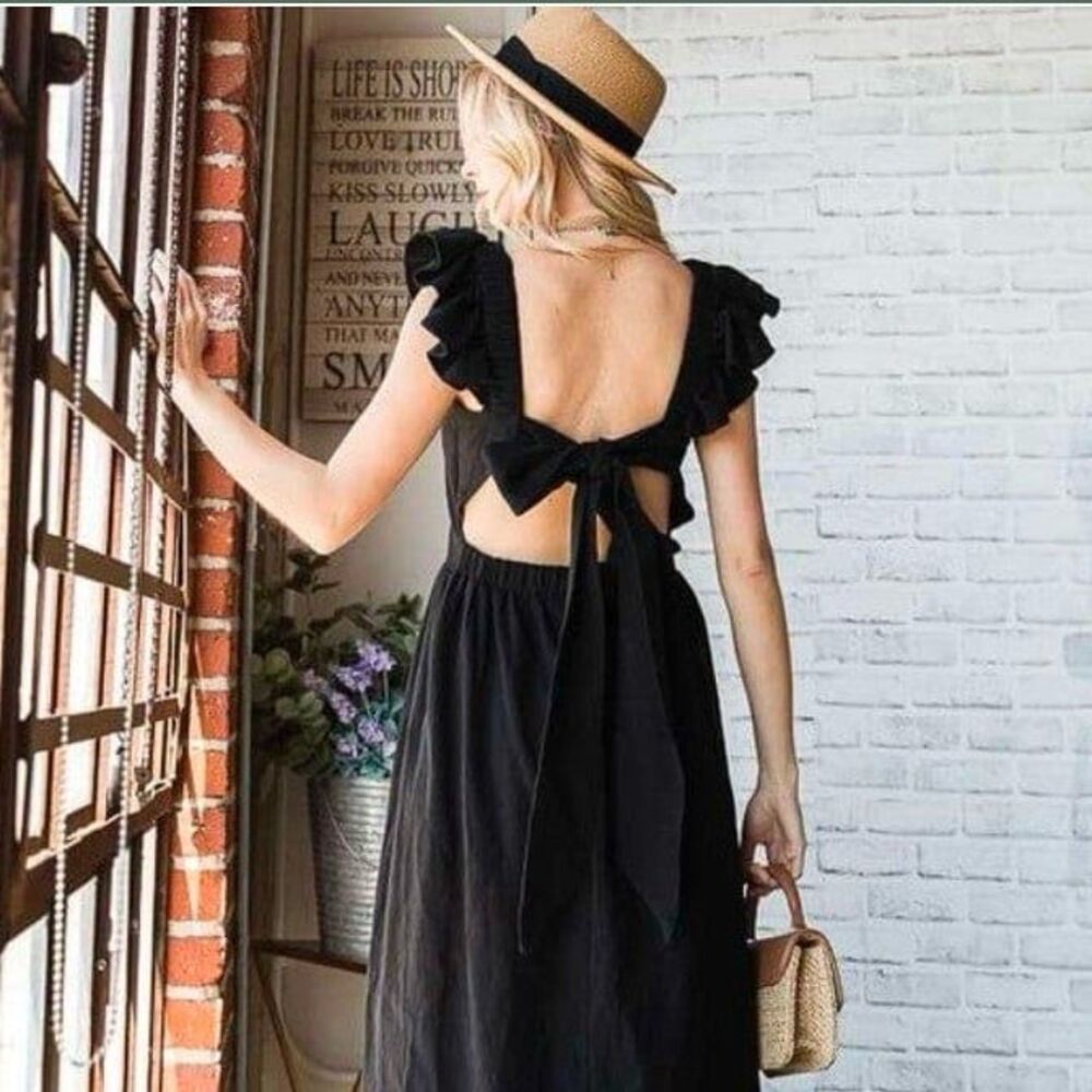 Jade by Jane Black Cutout Tie Back Midi Dress size Small NWT